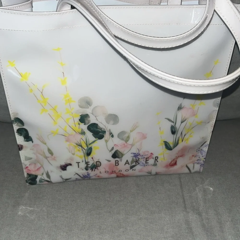 Ted Baker White/ Soft pink Floral Patent Tote with Yellow Accents - Picture 2 of 6